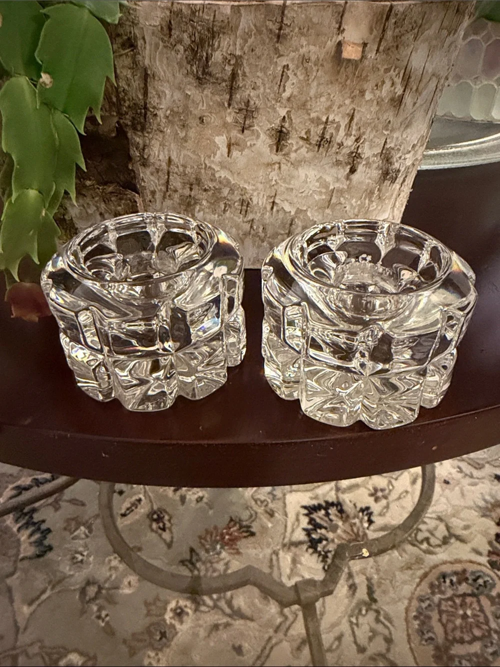 VNTG Mikasa Reflections Pattern Set of 2 Glass Candle Holders